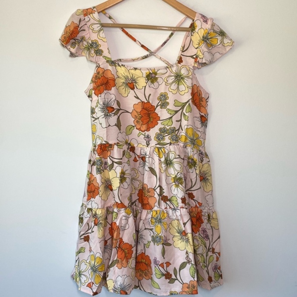 Band of Gypsies Floral Mini Dress - Orange, Yellow, Green